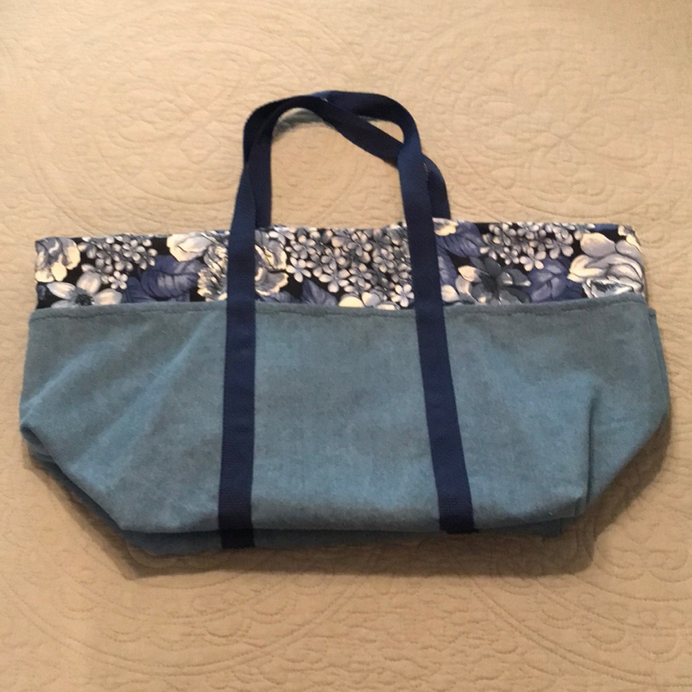 Denim and floral tote beach market bag